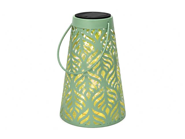 8" LED SOLAR POWER METAL LANTERN (LEAVES - GREEN)
