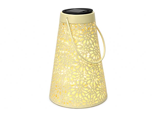 8" LED SOLAR POWER METAL LANTERN (DAISIES - TAUPE)