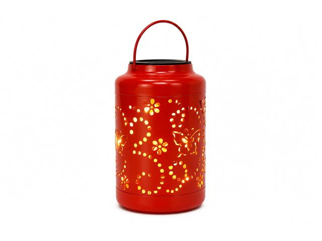 8" LED SOLAR POWER METAL LANTERN (BUTTERFLY - RED)