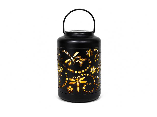 8" LED SOLAR POWER METAL LANTERN (DRAGONFLY - BLACK)