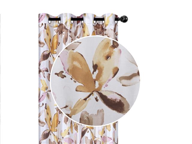 PRINTED FAUX SILK PANEL W 8 GROM (GOLDEN BROWN FLORAL) (84")