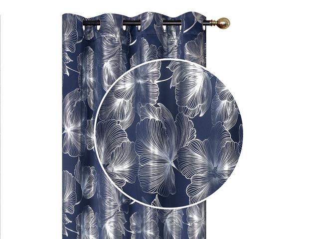 FOIL PRINT PANEL W 8 GROM (HIBISCUS) (NAVY BLUE) (84")