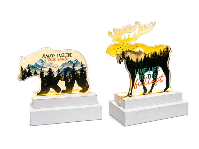 LED ACRYLIC DECOR WITH WOOD BASE (BEAR AND MOOSE) (ASSTD)