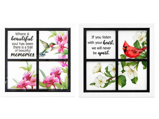 GLASS WINDOW PANE DECOR WITH MDF FRAME (BIRDS) (ASSTD)