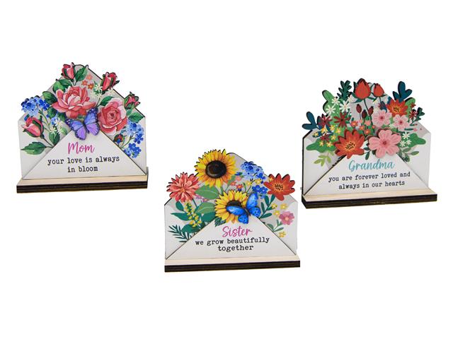 WOOD ENVELOPE TABLETOP DECOR (MOM, SISTER, GRANDMA - ASSTD)