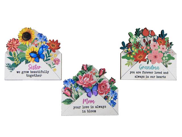 WOOD ENVELOPE MAGNET (MOM, SISTER, GRANDMA - ASSTD)
