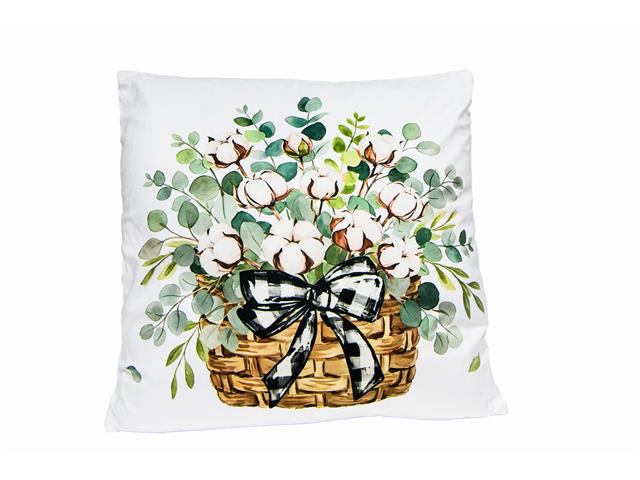 POLYESTER CUSHION (COTTON PLANT IN BASKET)