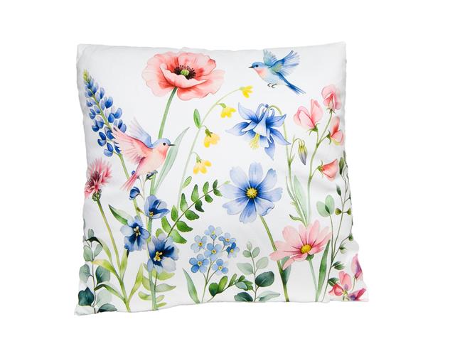 POLYESTER CUSHION (WILDFLOWERS WITH 2 BIRDS)