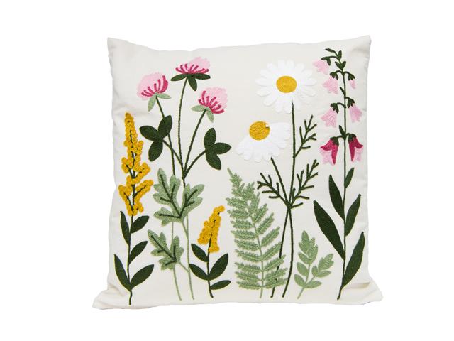 COTTON EMBROIDERED CUSHION (WILDFLOWERS)