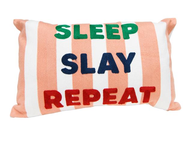 COTTON EMBROIDERED RECT. CUSHION (SLEEP PLAY REPEAT)