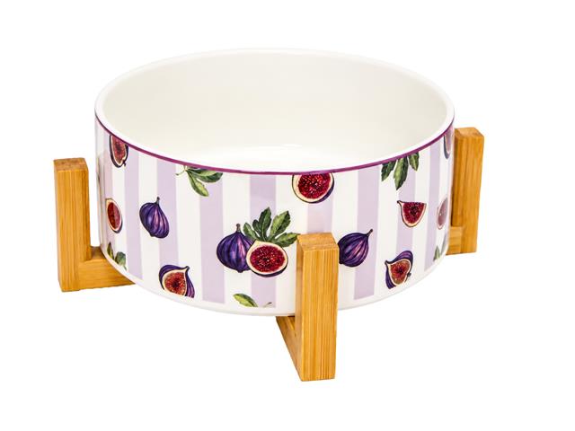 CERAMIC SALAD BOWL WITH BAMBOO STAND (FIG)