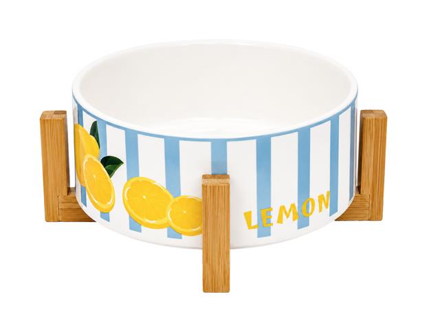 CERAMIC SALAD BOWL WITH BAMBOO STAND (LEMON)