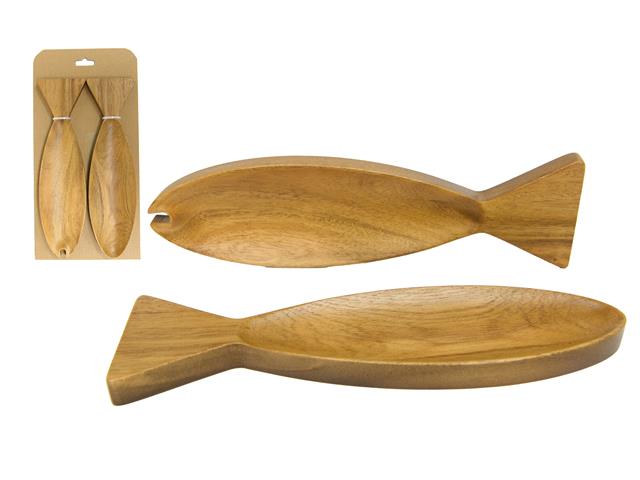 2 PC ACACIA WOOD FISH SHAPED TRAY