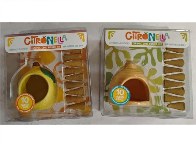 CITRONELLA 10 INCENSE CONES & CERAMIC CONE BURNER SET (ASSTD)