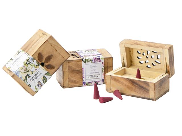 SECRET GARDEN WOODEN BOX WITH 10 INCENSE CONES (ASSTD)