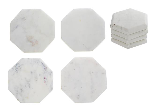4PC WHITE MARBLE OCTAGON COASTER (4X4")