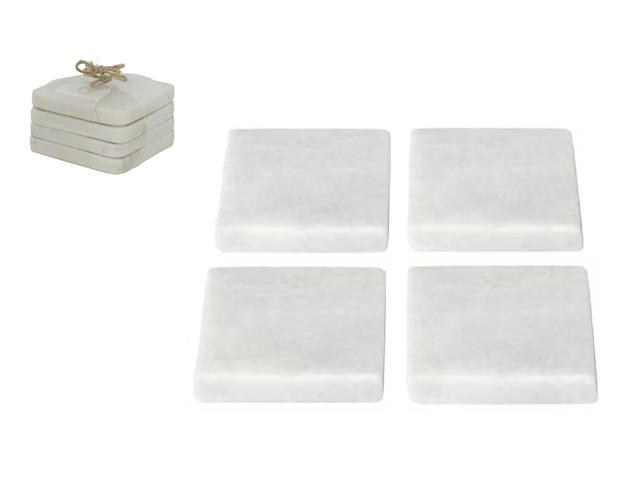 4PC WHITE MARBLE SQUARE COASTER (4X4")