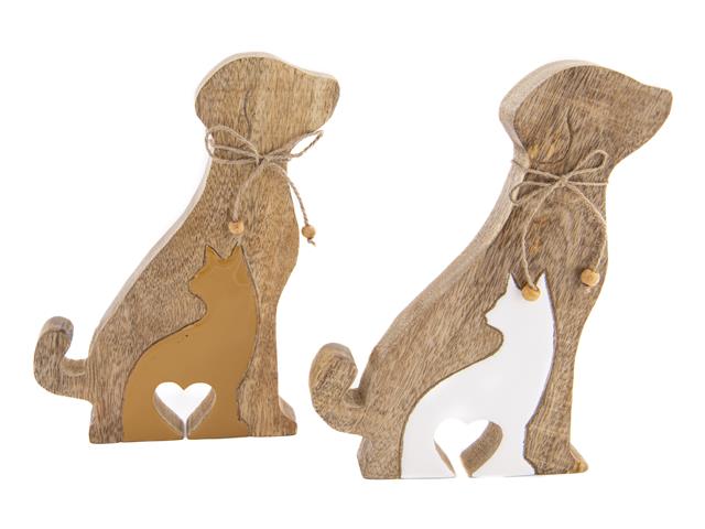 WOODEN ENAMEL WITH INSERT DÉCOR (DOG W/CAT) (ASSTD)