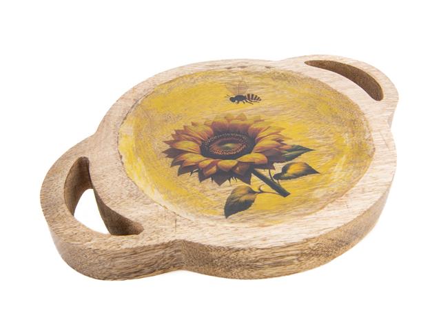 MANGO WOOD ENAMEL-COATED ROUND TRAY (SUNFLOWER PRINT)