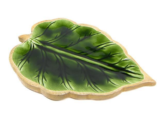 ENAMEL-COATED MANGO WOOD SHAPED TRAY (LEAF)