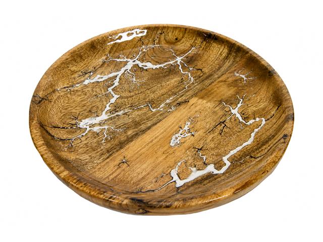 ENAMEL-COATED MANGO WOOD ROUND TRAY (RUSTIC)