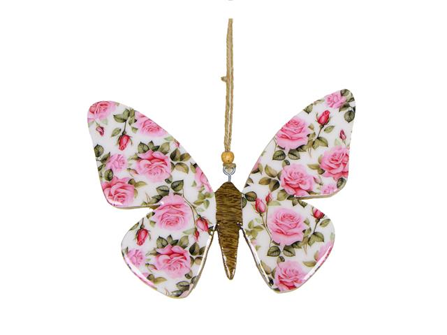 ENAMEL-COATED MANGO WOOD ORNAMENT (BUTTERFLY WITH ROSE PRINT)