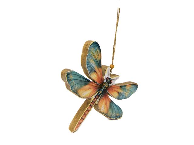 ENAMEL-COATED MANGO WOOD ORNAMENT (VIBRANT DRAGONFLY)