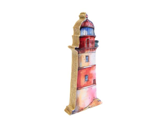 ENAMEL-COATED MANGO WOOD DECOR (RED LIGHTHOUSE)