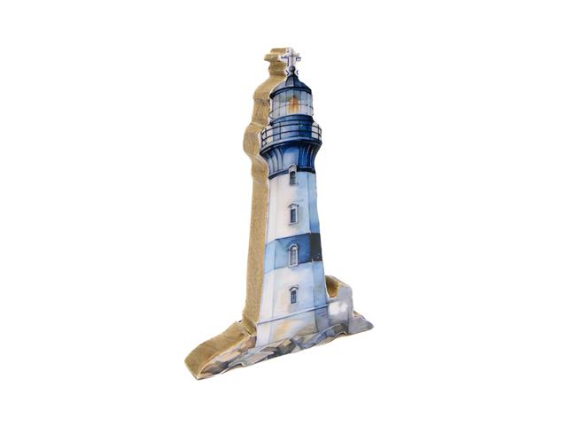 ENAMEL-COATED MANGO WOOD DECOR (BLUE LIGHTHOUSE)