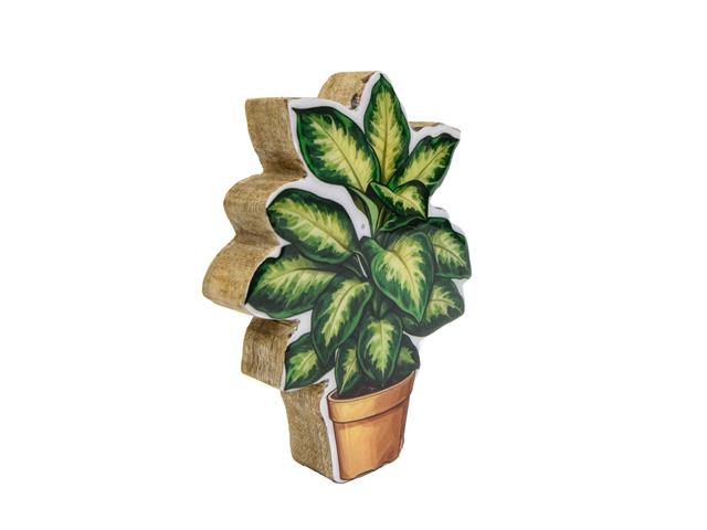 ENAMEL-COATED MANGO WOOD DECOR (VARIEGATED PLANT)