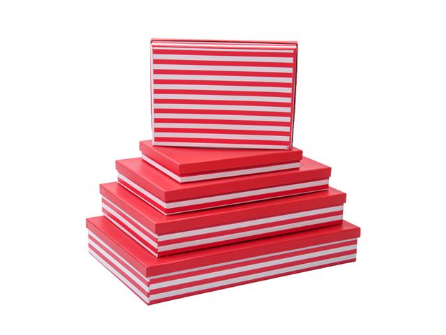 S/5 RECT. NESTING FLAT SHIRT BOXES (RED STRIPE)