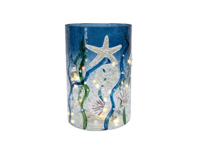 7.25" LED CYLINDER CRACKLED GLASS DECOR (UNDER THE SEA)