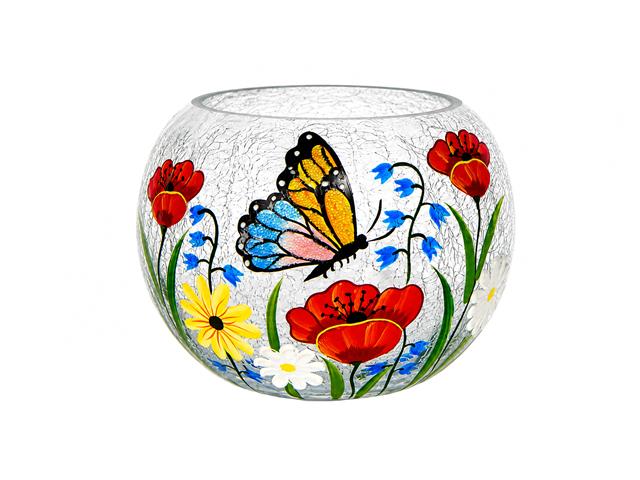 CRACKLED GLASS BOWL DECOR (FLORAL GARDEN)