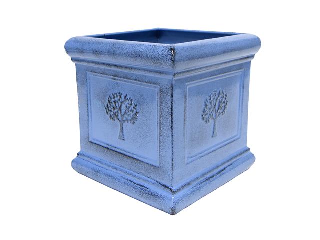 EMBOSSED TREE SQUARE METAL PLANTER (BLUE)