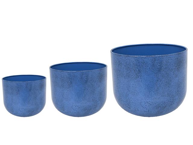 S/3 SHINY ROUND METAL PLANTER (BLUE)