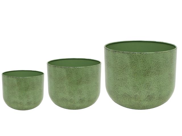 S/3 SHINY ROUND METAL PLANTER (GREEN)