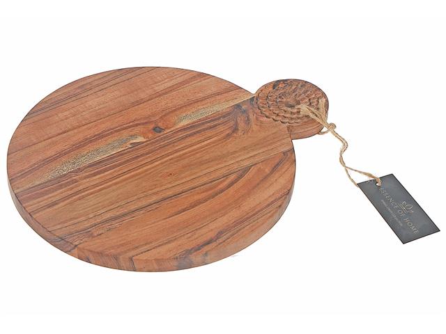 ACACIA WOOD ROUND SERVING BOARD WITH HANDLE (14")