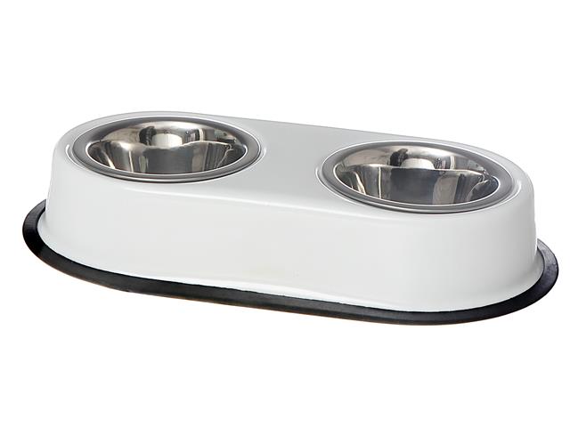 STAINLESS STEEL DOUBLE PET BOWL WITH WHITE STAND
0.5 PT