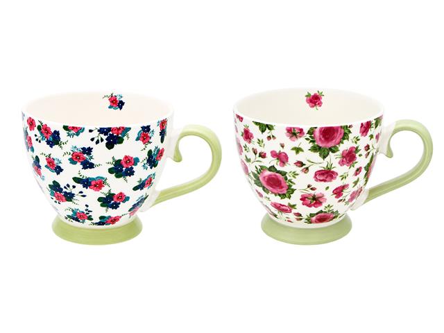 14.5oz CERAMIC TEACUP (FLORAL) (ASSTD)