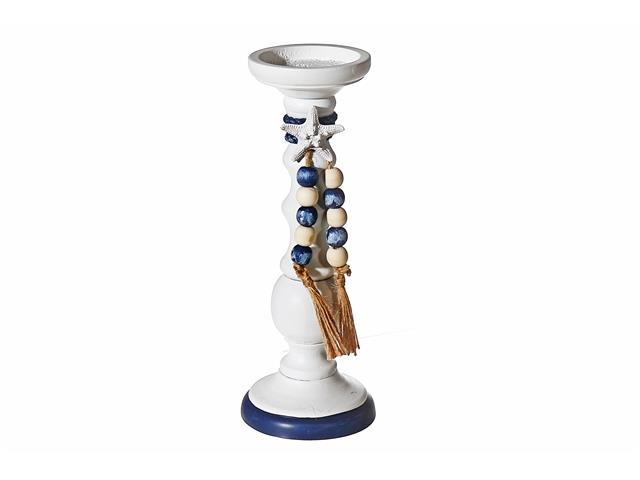 PILLAR CANDLE HOLDER WITH BEADED GARLAND (11.25")