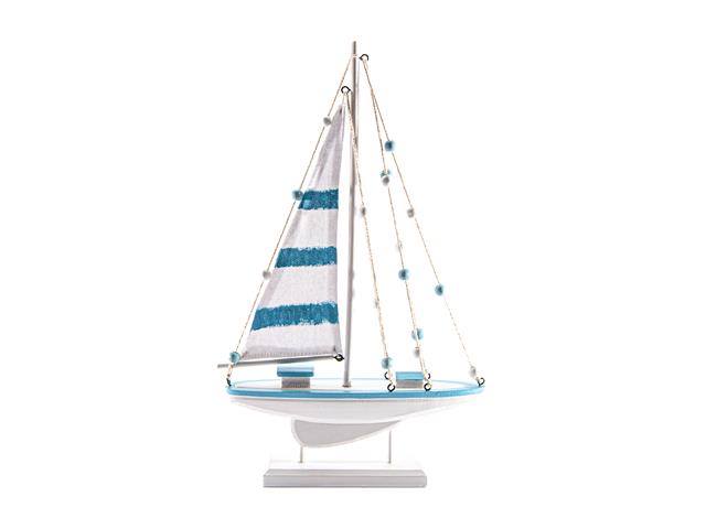 BLUE COASTAL WOOD SAIL BOAT (14.6")