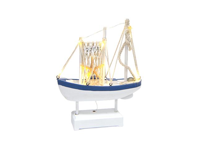LED BLUE AND WHITE WOOD FISHING TRAWLER