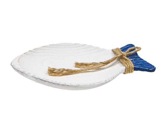BLUE AND WHITE WOOD FISH TRINKET DISH