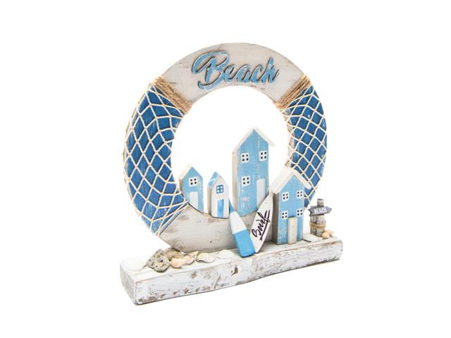DISTRESSED WOOD BEACH VILLAGE  WITH LIFEBUOY