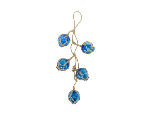 STRING OF 5 BLUE GLASS FISHING FLOAT