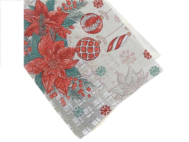 TAPESTRY TABLE RUNNER (POINSETTIA & ORNAMENTS) (36")