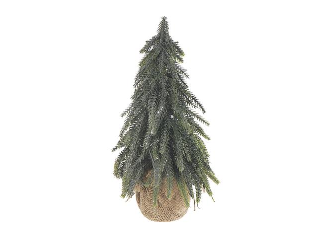 PINE TREE WITH BURLAP BASE (11") (SILVER GLITTER)