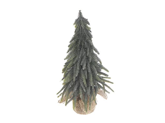 PINE TREE WITH BURLAP BASE (14") (SILVER GLITTER)