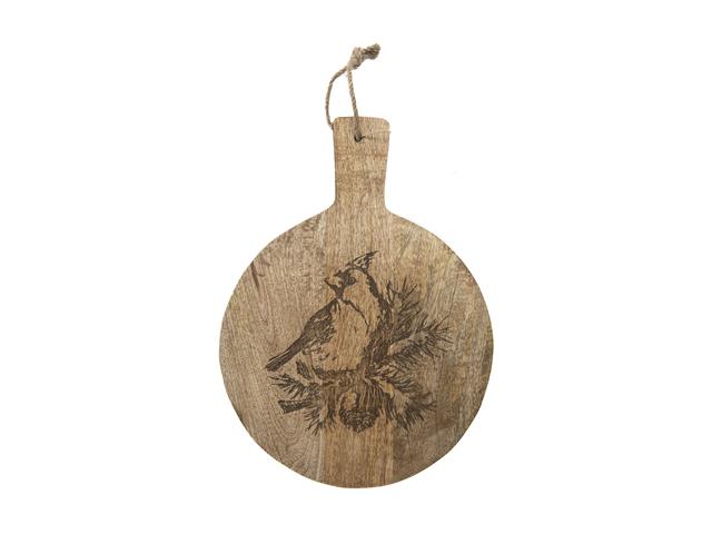 10" MANGO WOOD ROUND CARDINAL ETCHED CHEESE BOARD