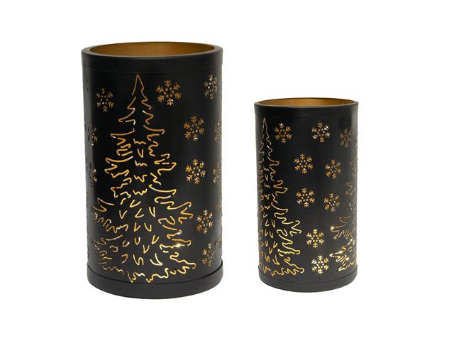 2 PC SET OF METAL CUTOUT LANTERN (TREE AND SNOWFLAKES)